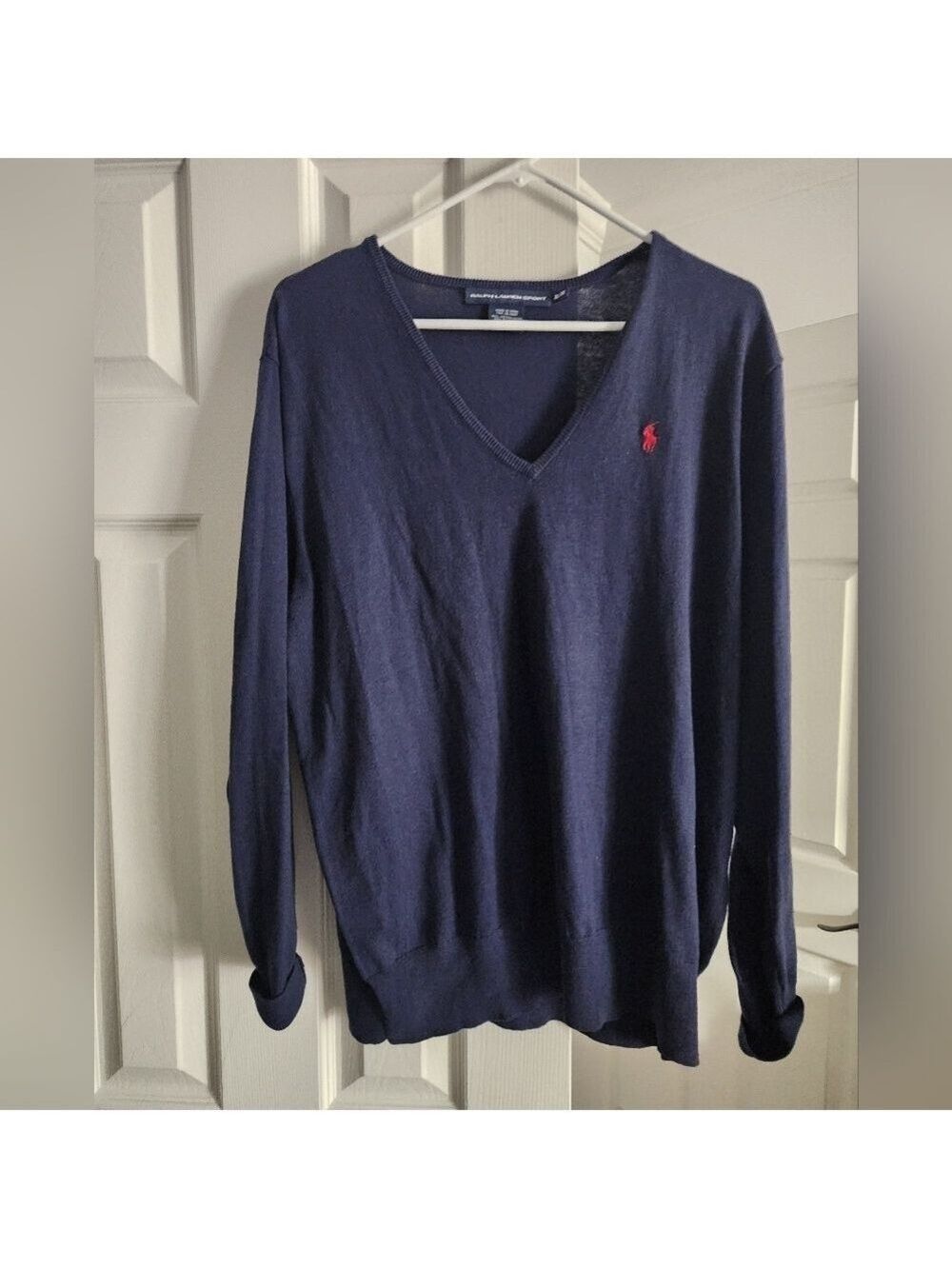 Ralph Lauren Sport Navy V-Neck Cotton Sweater Red PonyX- Large--RALPH - Picture 1 of 7